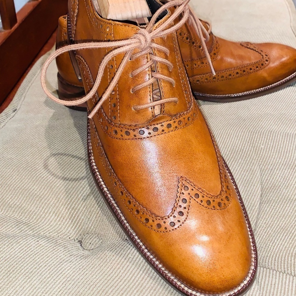 Cole Haan British Tan Wing Tip Oxfords. - Picture 4 of 15